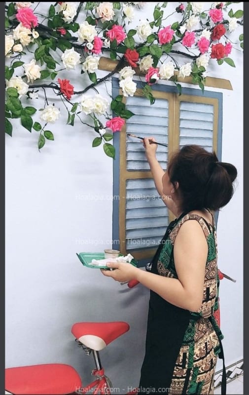thi công cây hoa hồng giả