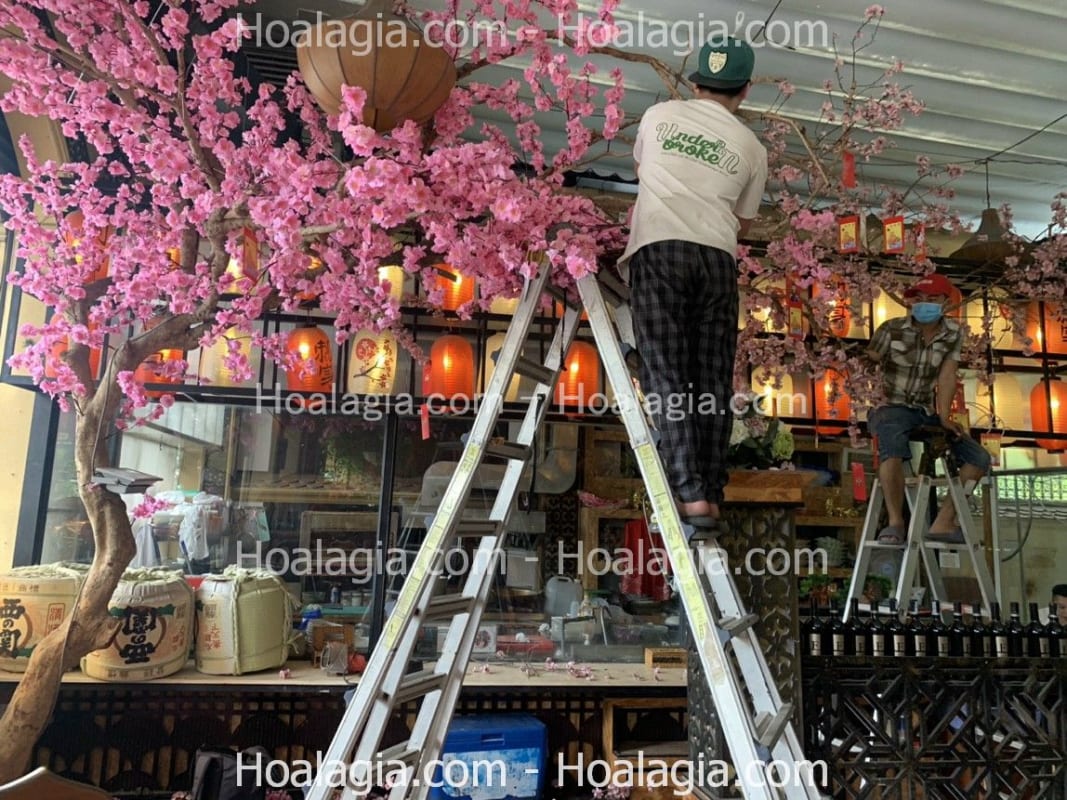 decor cây giả quán trà sữa